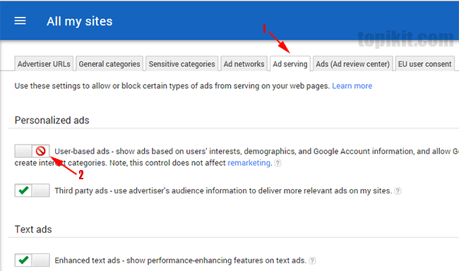 Memblokir iklan AdSense berbasis minat dan demografi