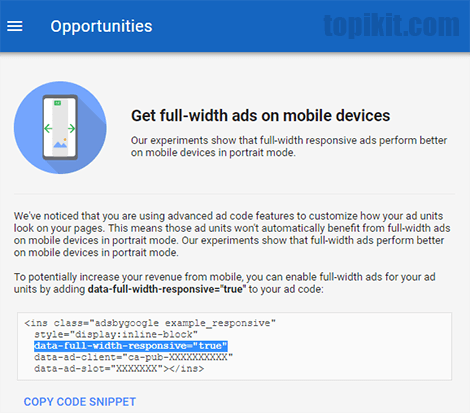 Parameter data-full-width-responsive di iklan AdSense responsif
