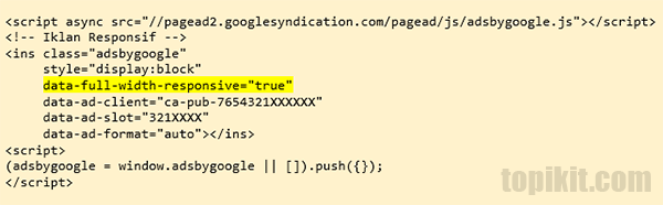 Parameter data-full-width-responsive di iklan AdSense responsif