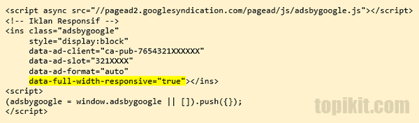 Parameter data-full-width-responsive di iklan AdSense responsif