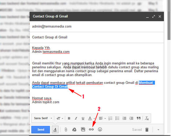 Cara menyisipkan link (tautan) di Gmail