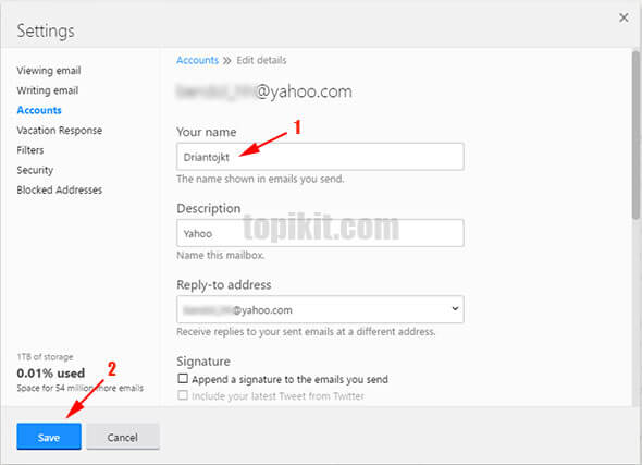 Mengubah nama identitas pengirim email Yahoo mail
