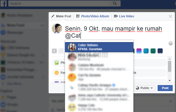 Melakukan tag teman group pace postingan Facebook