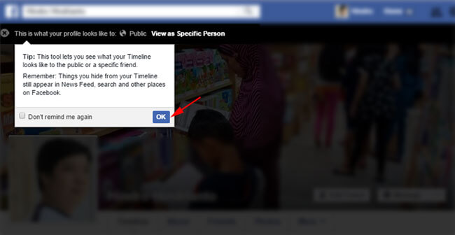 Melihat halaman tampilan Facebook sebagai orang lain