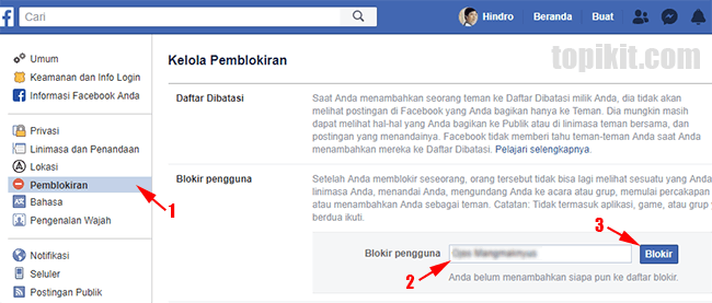 Memblokir (block) seseorang di Facebook