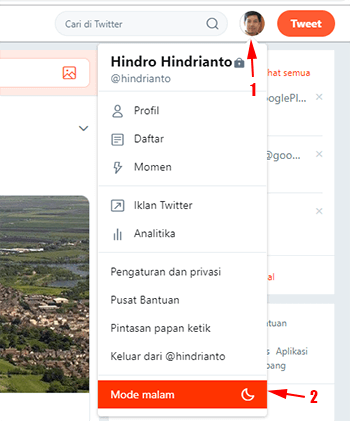 Mengaktifkan fitur mode malam (night mode) twitter