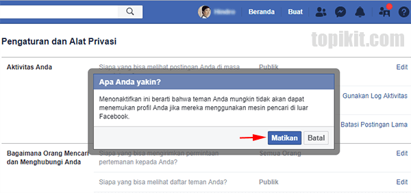 Menghapus menyembunyikan profil Facebook dari mesin telusur (search engine)