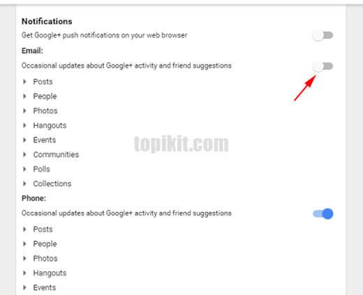 Menghentikan pengiriman email dari Google Plus