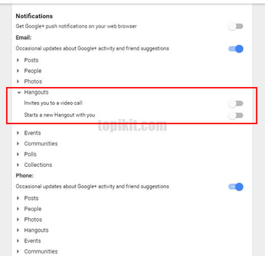 Menghentikan pengiriman email dari Google Plus