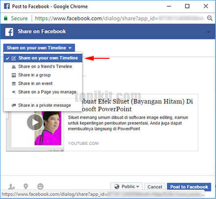 Mengirim membuat postingan video YouTube Facebook