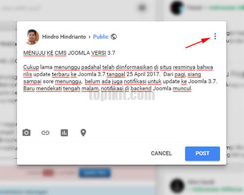 Menonaktifkan komentar membagikan ulang Google Plush
