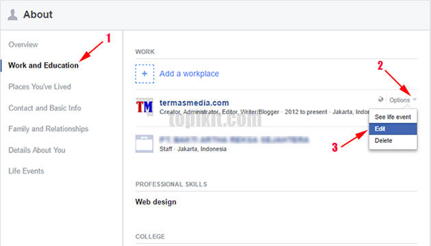 Menyembunyikan informasi tempat kerja di Facebook